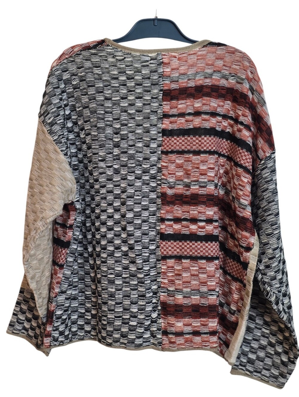Gilded Intent XL Patchwork Checkered Knit Cardigan Sweater Rust Black Boho - Picture 3 of 16